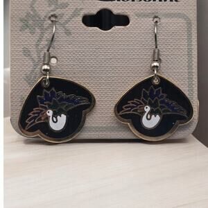 Cloisonné Bird Earrings Black Enamel Drop Dangle - Artisan Folk